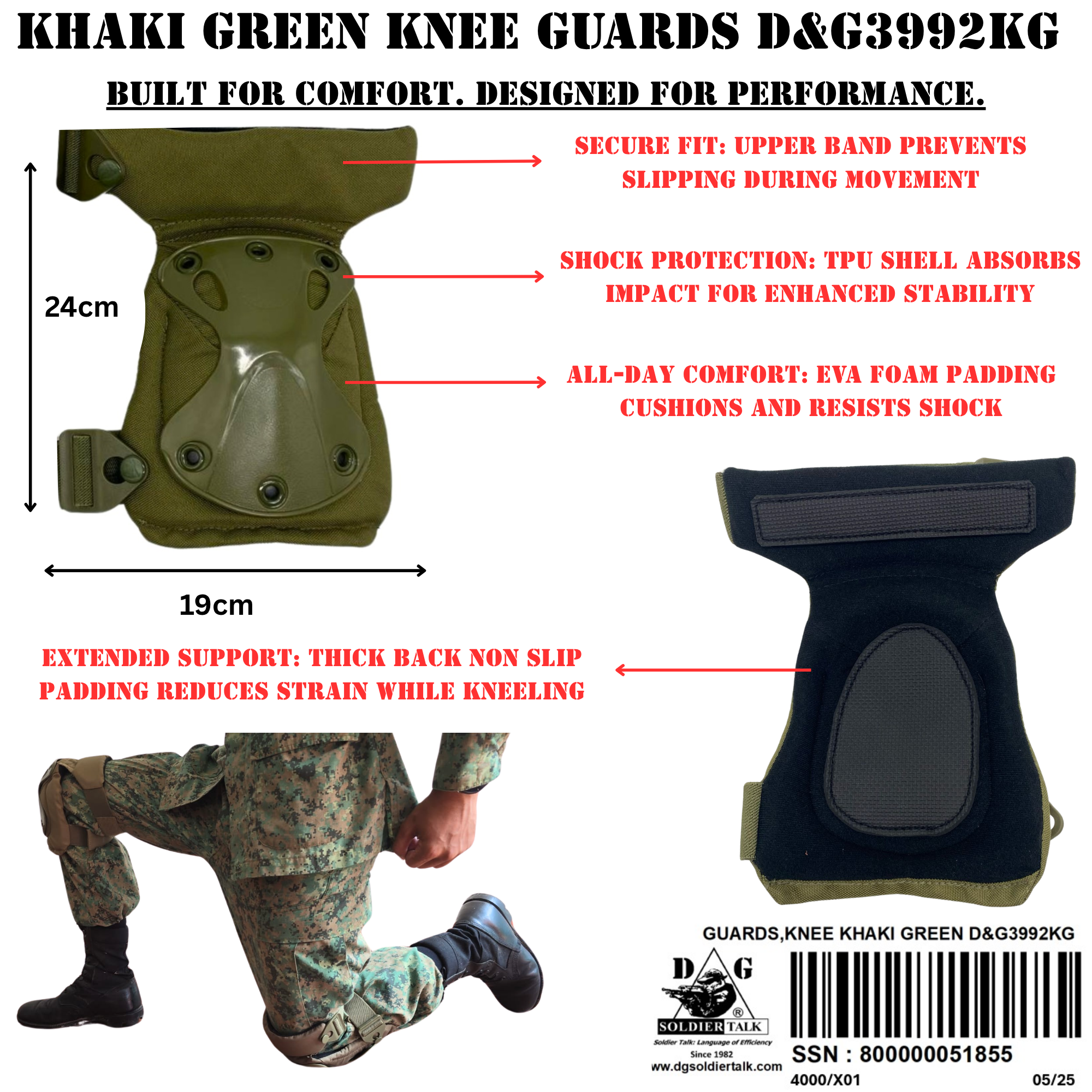 Khaki Green Knee Pads / Guards #3992KG