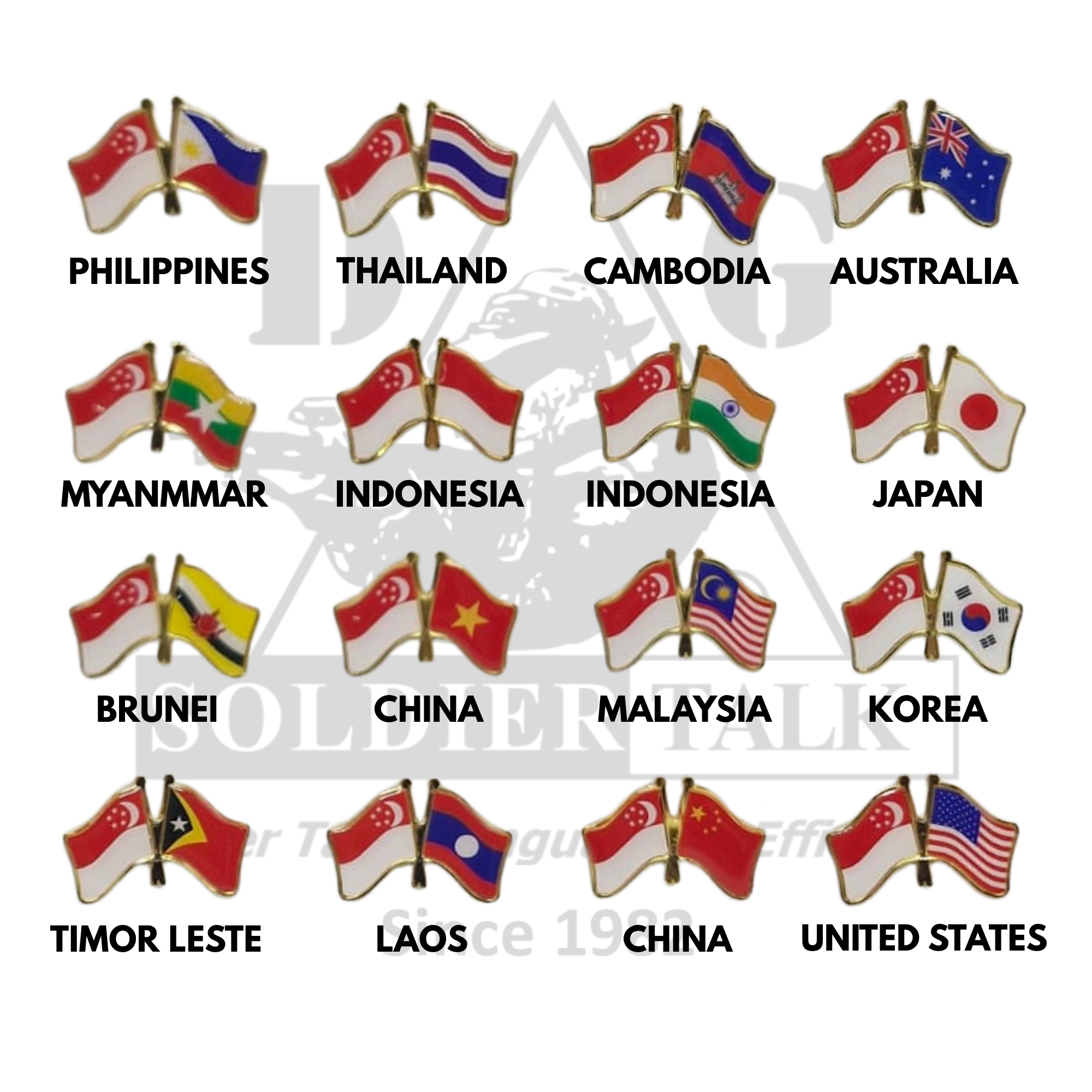 Singapore Dual Country Collar Pins – #1798