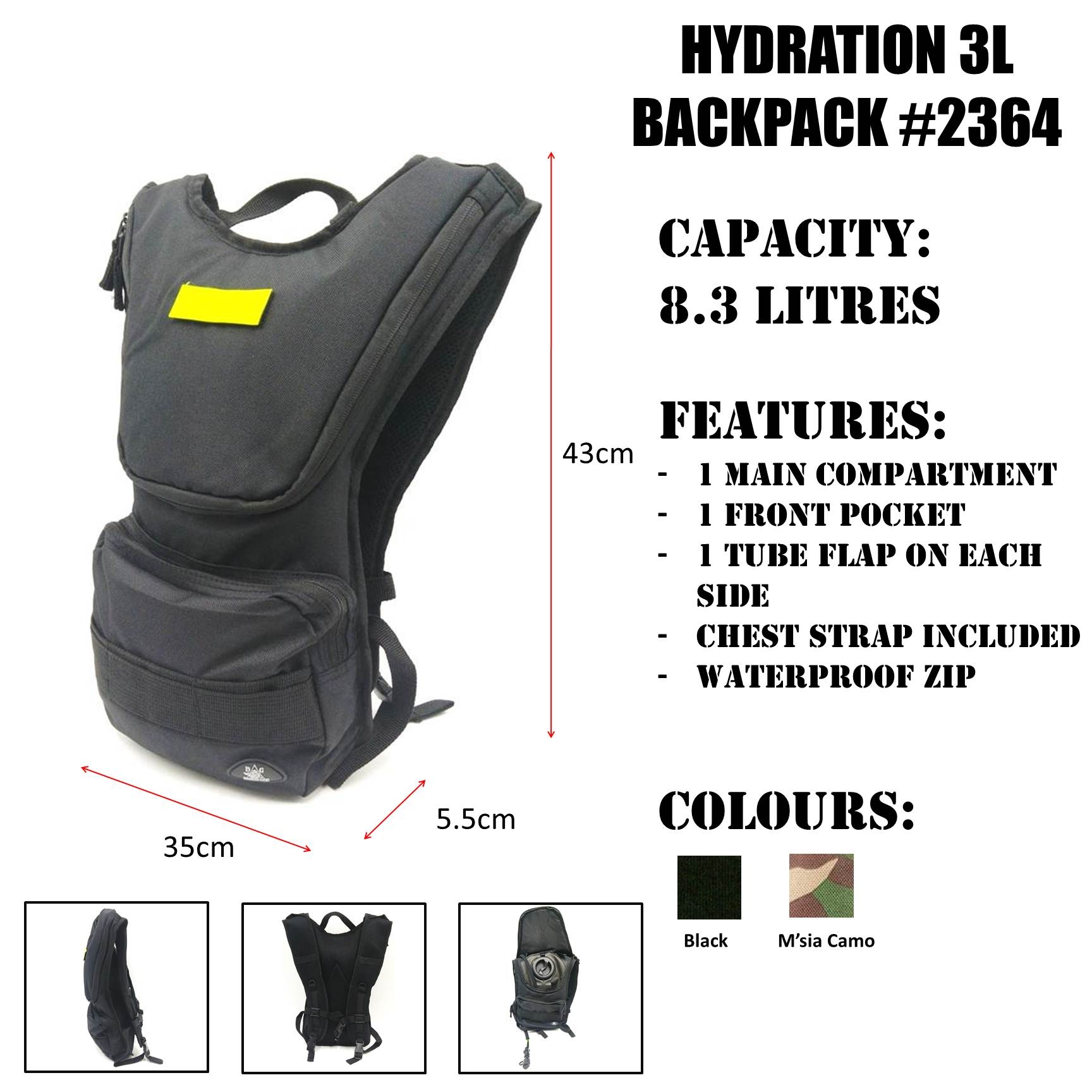 Hydration Backpack (For 3L Bladder) #2364