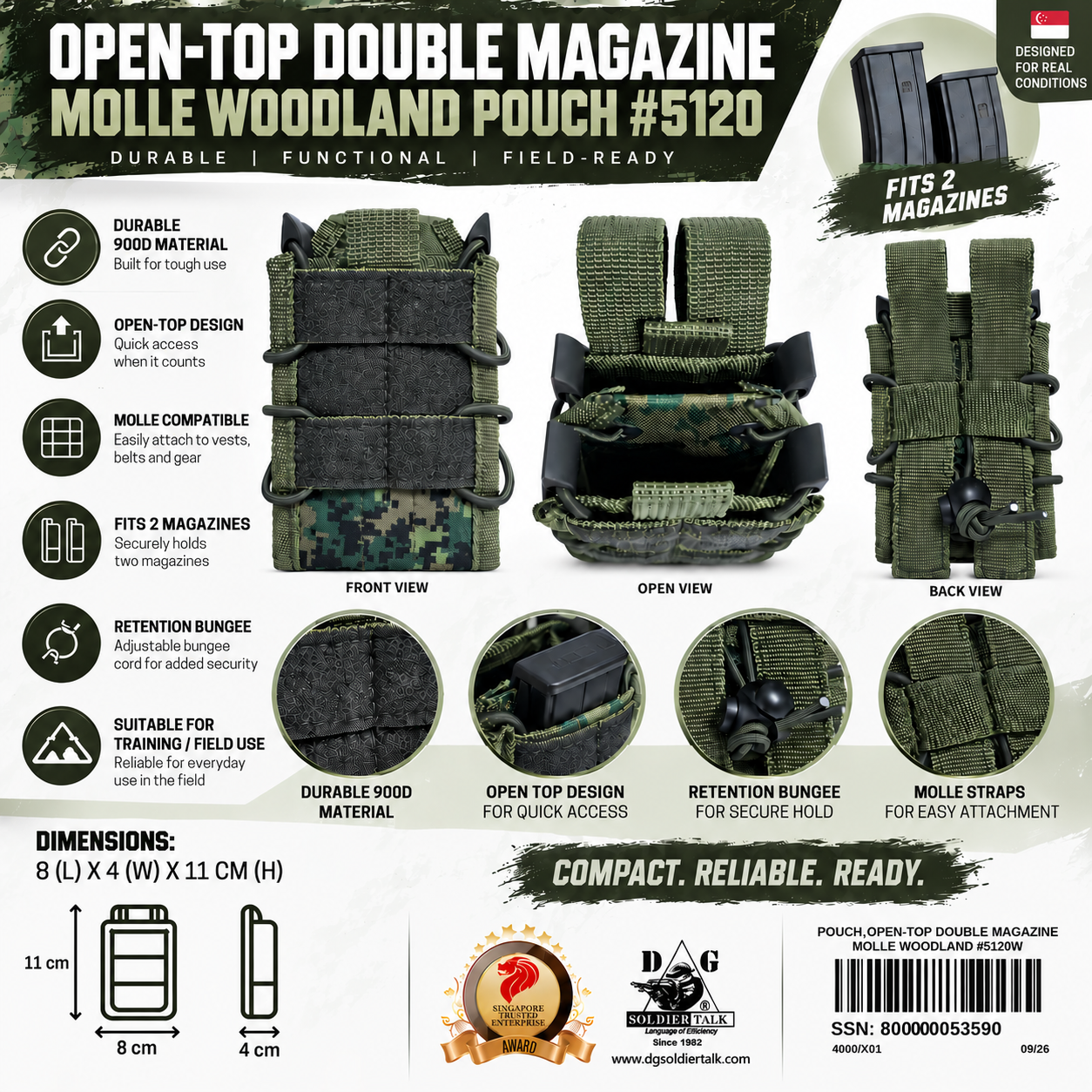OPEN-TOP DOUBLE MAGAZINE MOLLE WOODLAND POUCH #5120W
